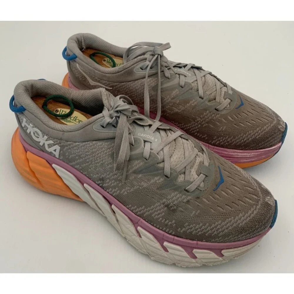 Hoka One One Womens Gaviota 4 Gray Orange WhiteRunning Shoes Sneakers Size 9.5B